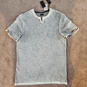 Buffalo David Bitton  Kali Space Dyed T-shirt Gray with White V-Neck, SZ L, NWT